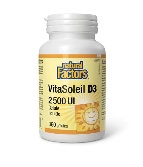 VitaSoleil - Vitamine D3 - 2500UI - Natural Factors - 360 gélules