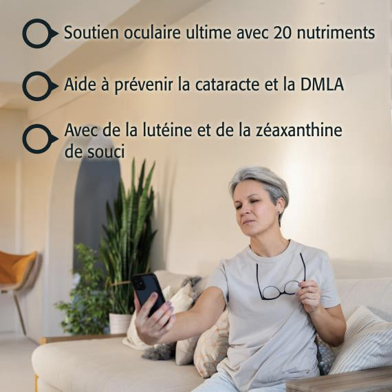 Vision+ Formule complète pour la vision - Soutient une santé oculaire optimale - Réduit le risque de dégénerescence maculaire et de cataractes - New Roots - 60 capsules