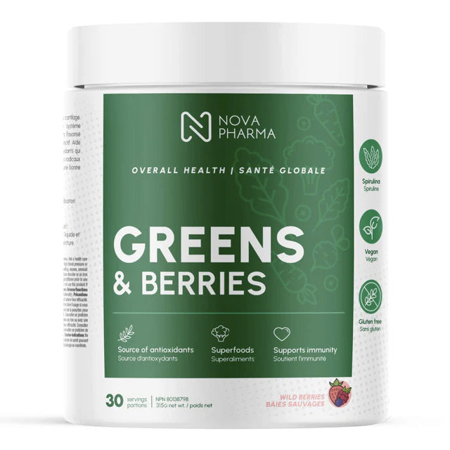 Greens & Berries - Aliments verts et baies - Nova Pharma - Baies sauvages - 420g (30 portions)