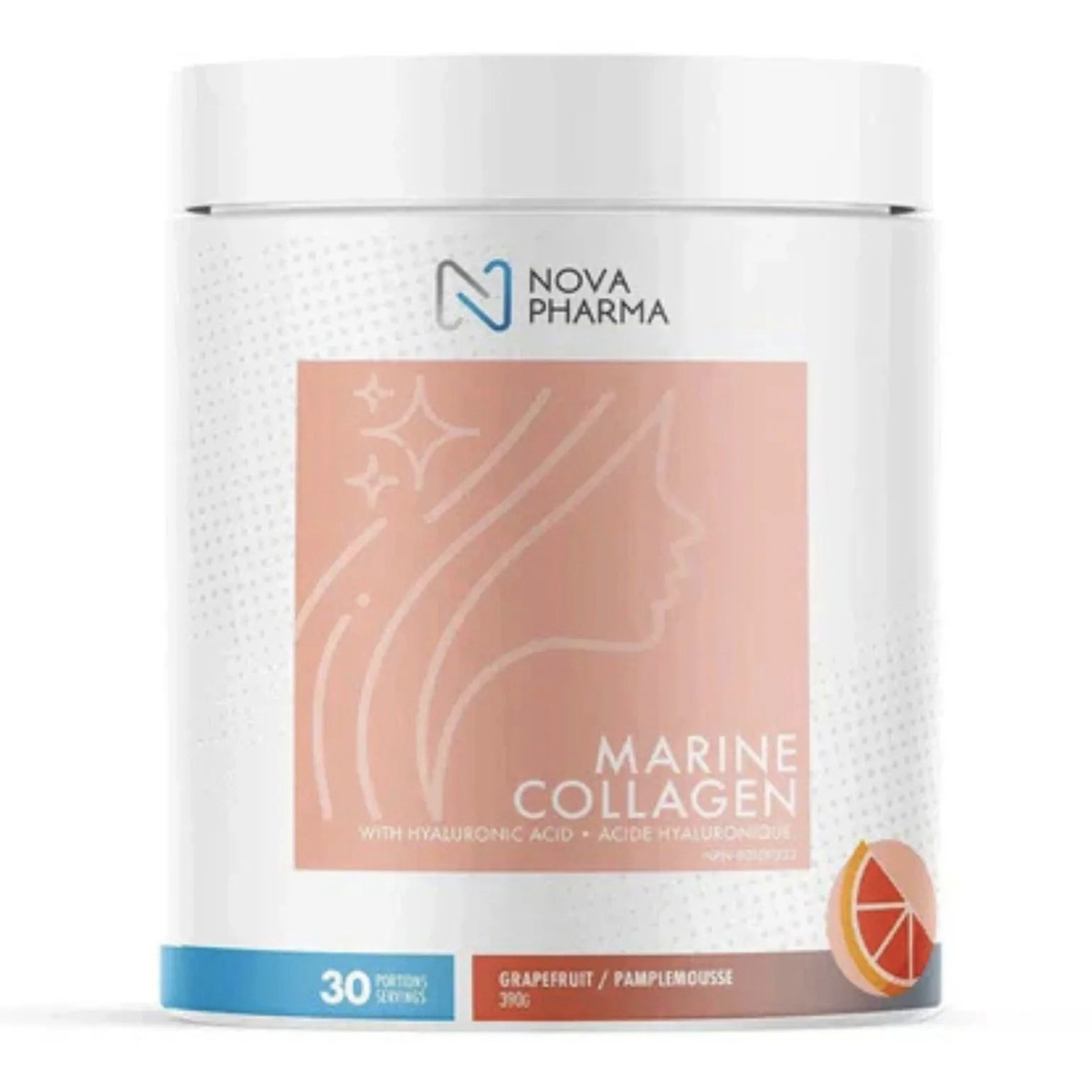 Complexe de Collagène marin, acide hyaluronique, vitamine C et biotine - Nova Pharma - Pamplemousse - 375g
