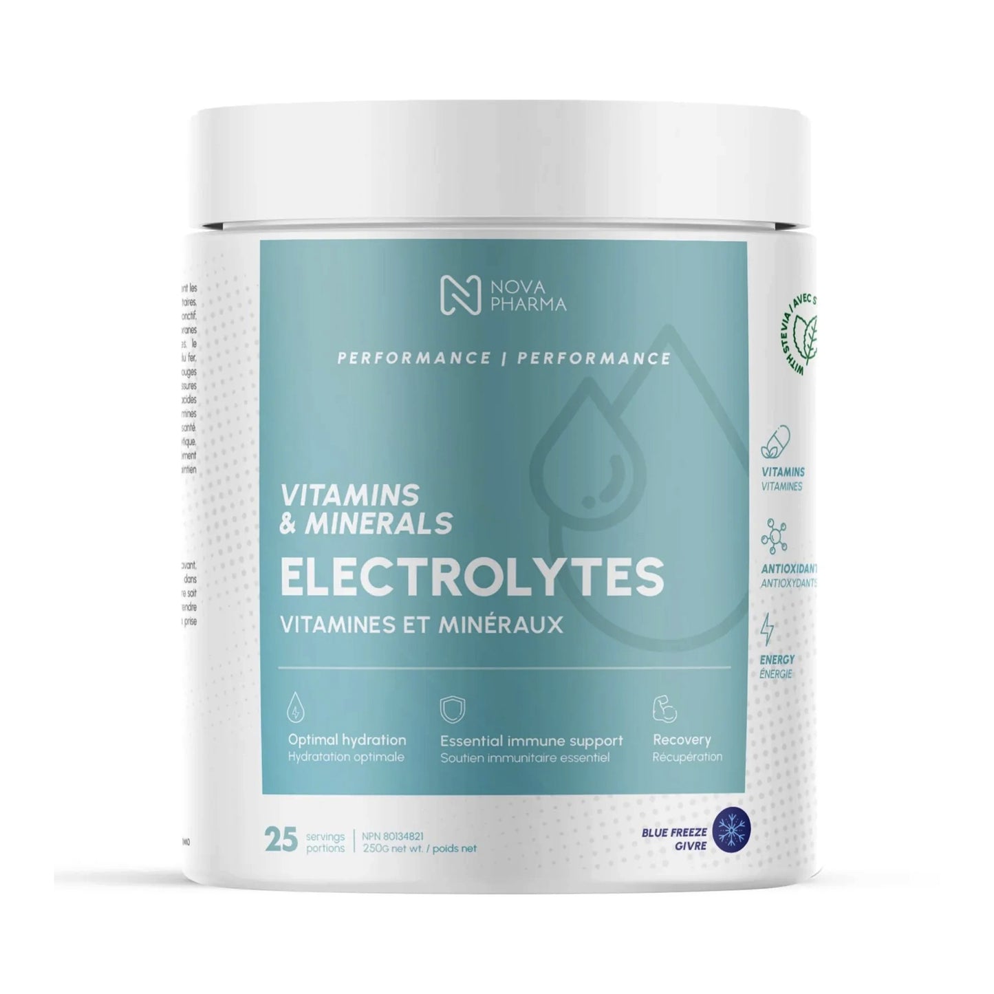 Electrolytes, vitamines et minéraux - Blue Freeze (Givré) - Nova Pharma - 250g