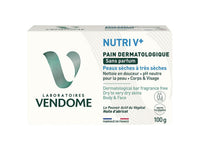 Pain dermatologique - Peaux sèches à très sèches - Sans Parfum - Nutri V+ Laboratoires Vendome - 100g