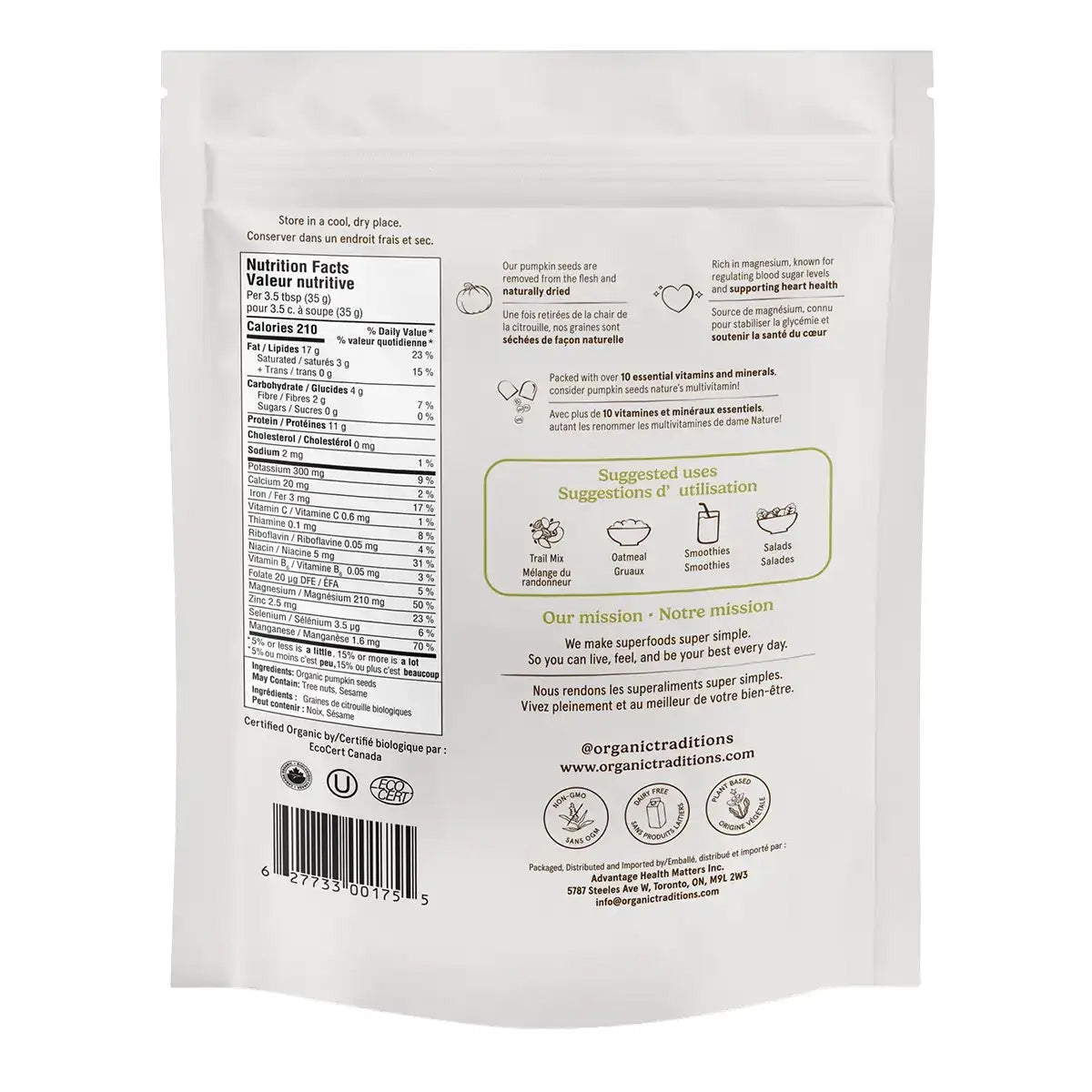 Graines de citrouille géantes biologiques - Organic Traditions - 227g