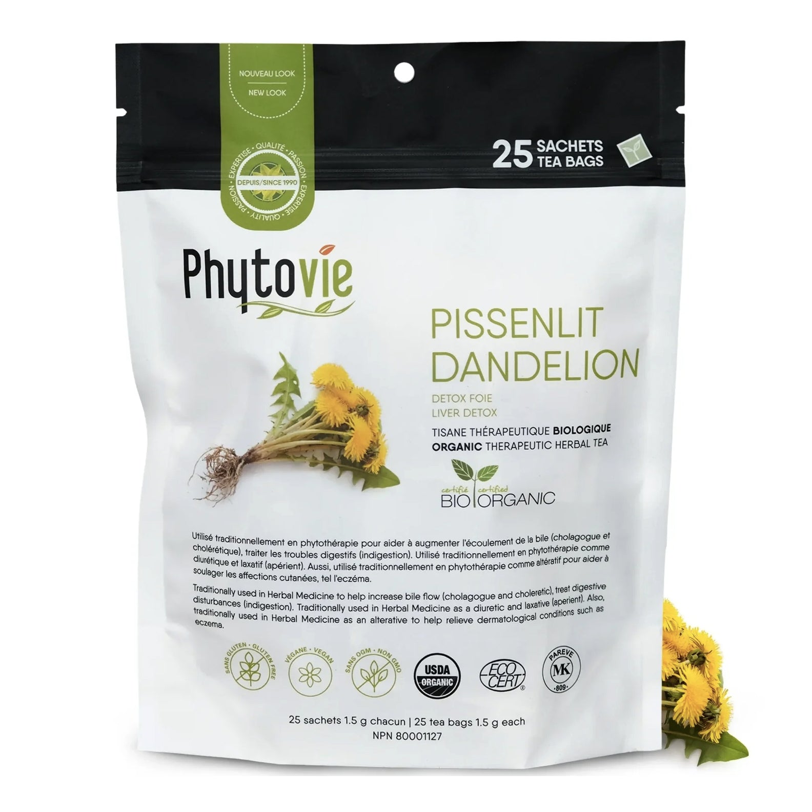 Tisane Pissenlit - Detox Foie, diurétique et digestif - Phytovie - 25 ou 50 sachets