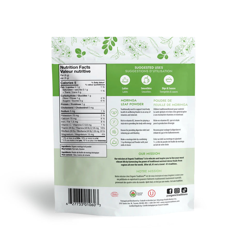 Poudre de feuilles de Moringa biologique - Organic Traditions - 200g