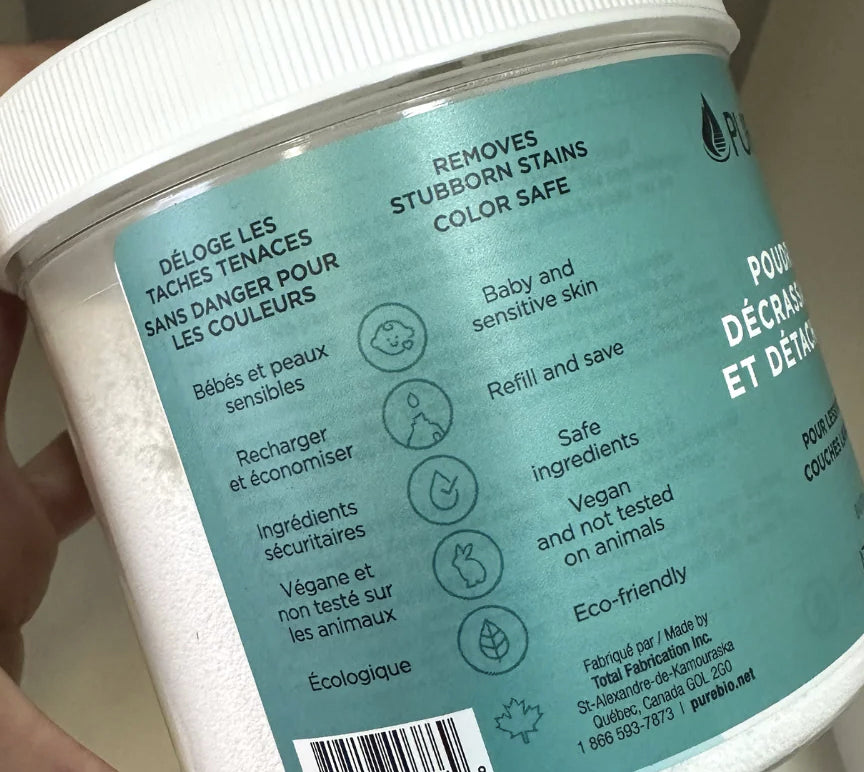 Poudre décrassante et détachante pour lessive et couches lavables - Pure - 800g