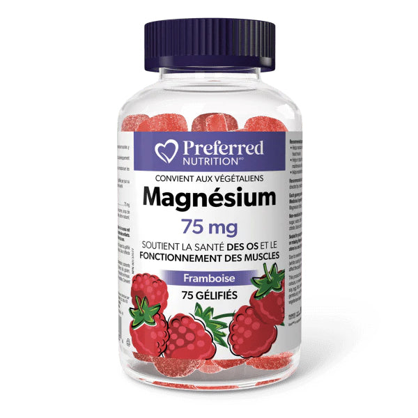 Magnésium 75mg - Preferred Nutrition - 75 gélifiés framboise (gummies)