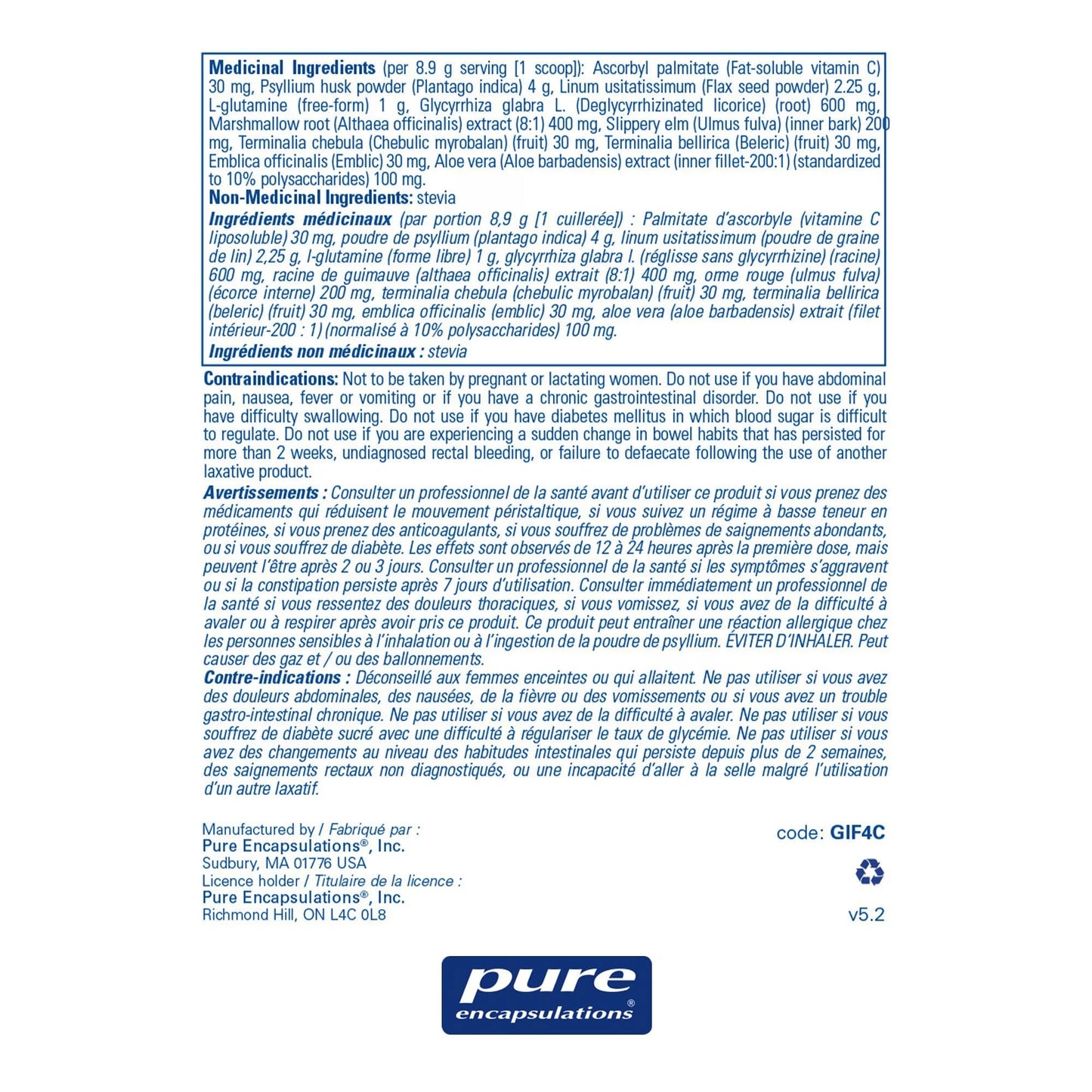 G.I. Fortify - Pure Encapsulations - 400g (poudre)