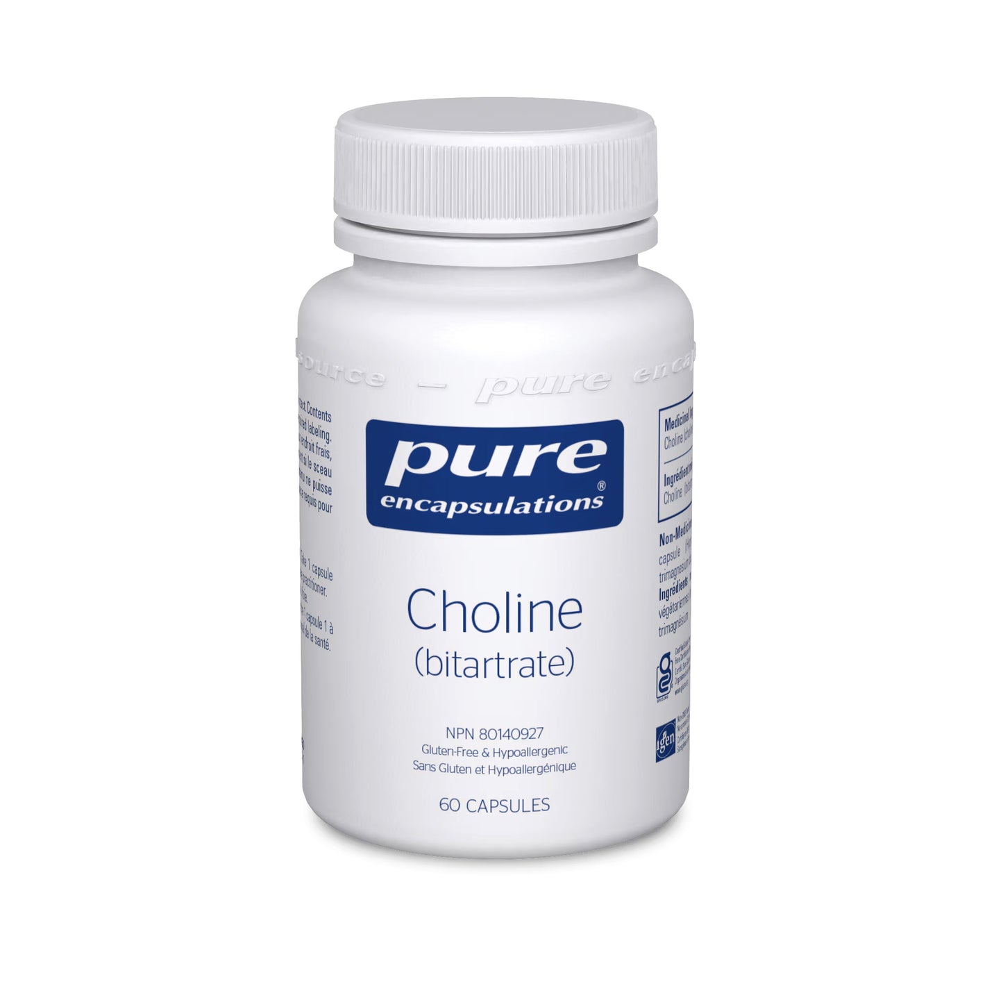Choline (bitartrate) - Soutien la fonction hépatique -  Pure Encapsulations - 60 capsules