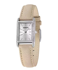 Montre rectangle pour femmes avec bracelet de cuir beige - Rebirth