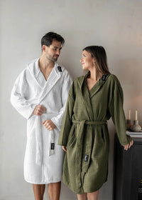 Peignoir en microfibre gaufré - Kaki - Singapour - Kawelä - Grandeur S/M