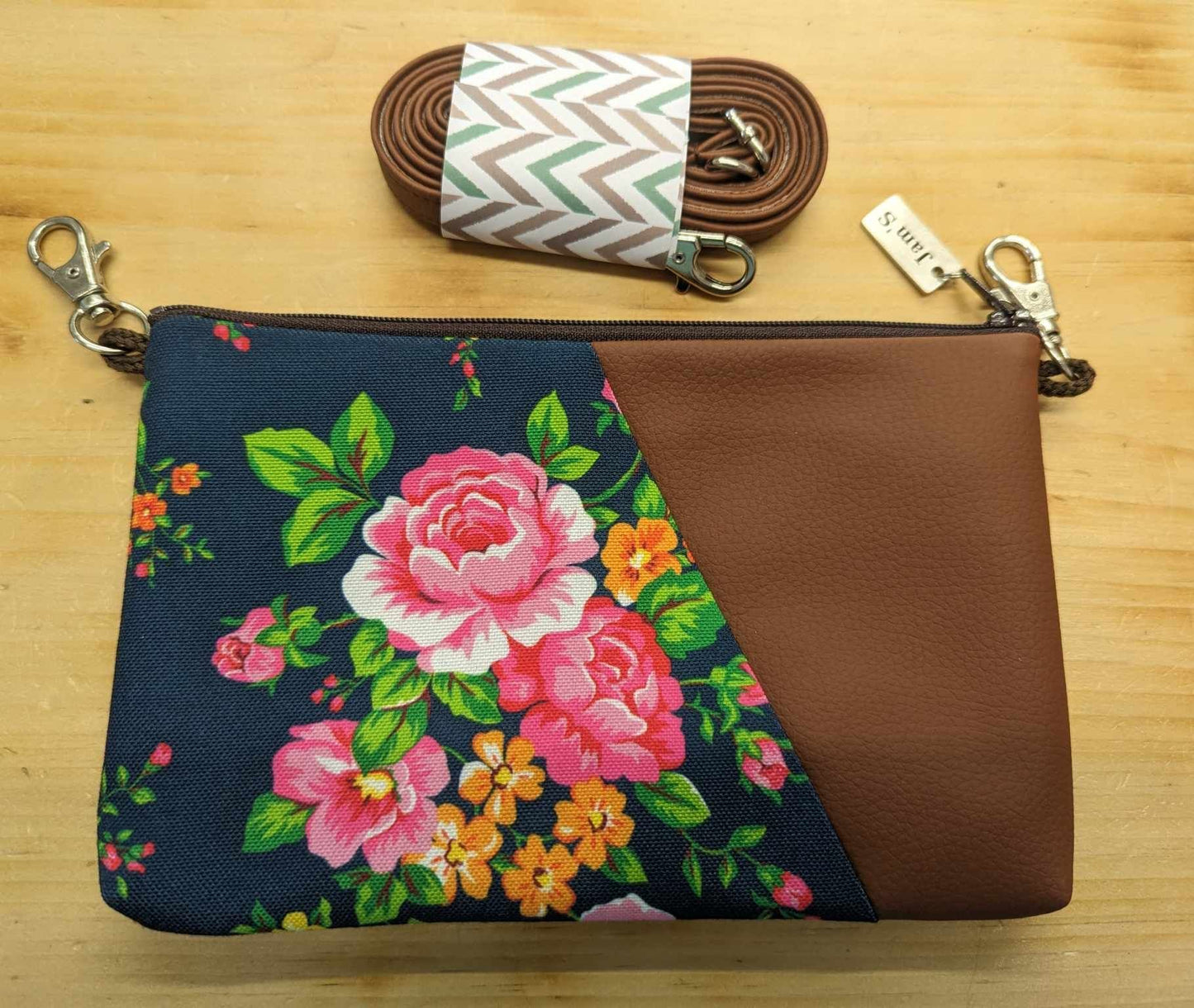 Sacoche régulière rectangle - Fleurs / cognac - Jam's