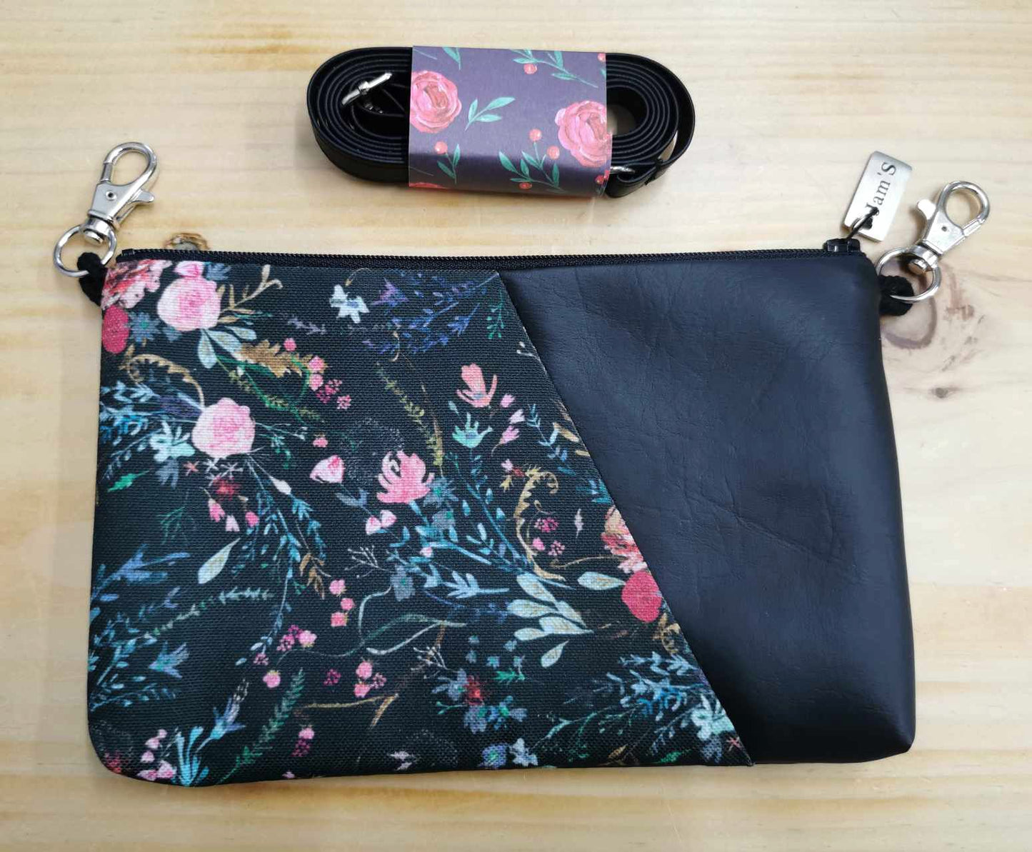 Sacoche régulière rectangle - Petites fleurs - Noir
