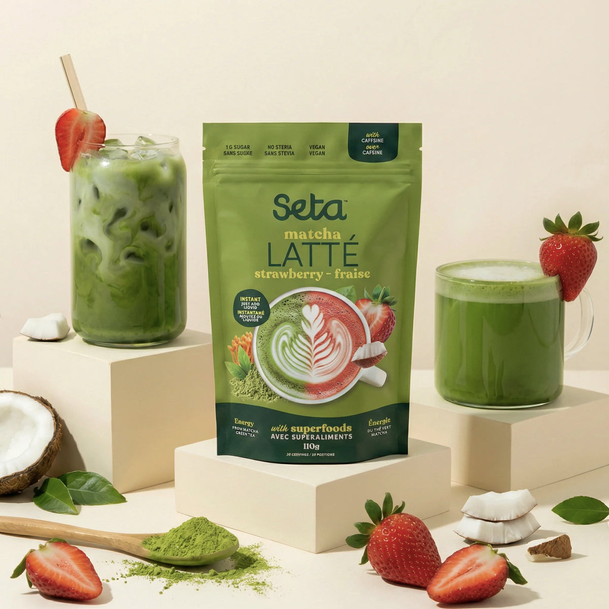 Latté au Matcha - Fraise - avec superaliments - Seta - 110 g