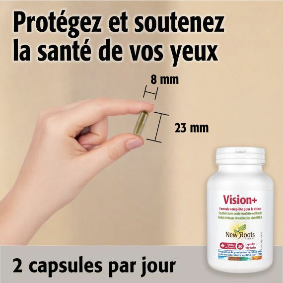 Vision+ Formule complète pour la vision - Soutient une santé oculaire optimale - Réduit le risque de dégénerescence maculaire et de cataractes - New Roots - 60 capsules
