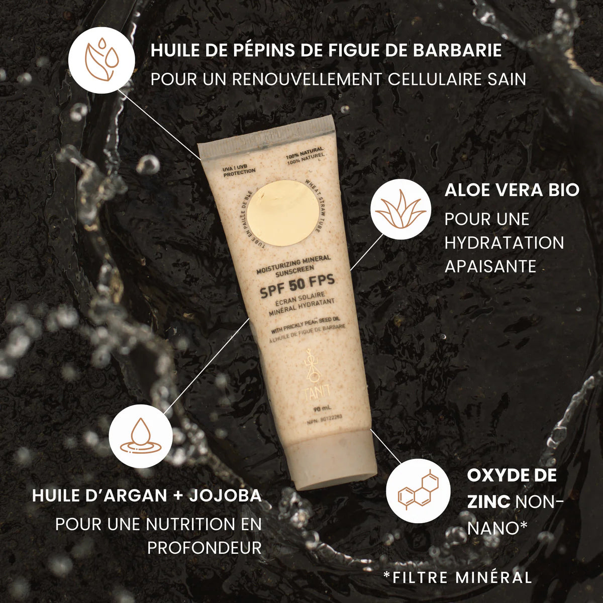 Écran Solaire minéral hydratant - FPS30 - Protection quotidienne avec légère senteur tropicale -  Noix de coco & vanille - Tanit - 90ml