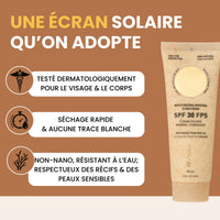 Écran Solaire minéral hydratant - FPS30 - Protection quotidienne avec légère senteur tropicale -  Noix de coco & vanille - Tanit - 90ml