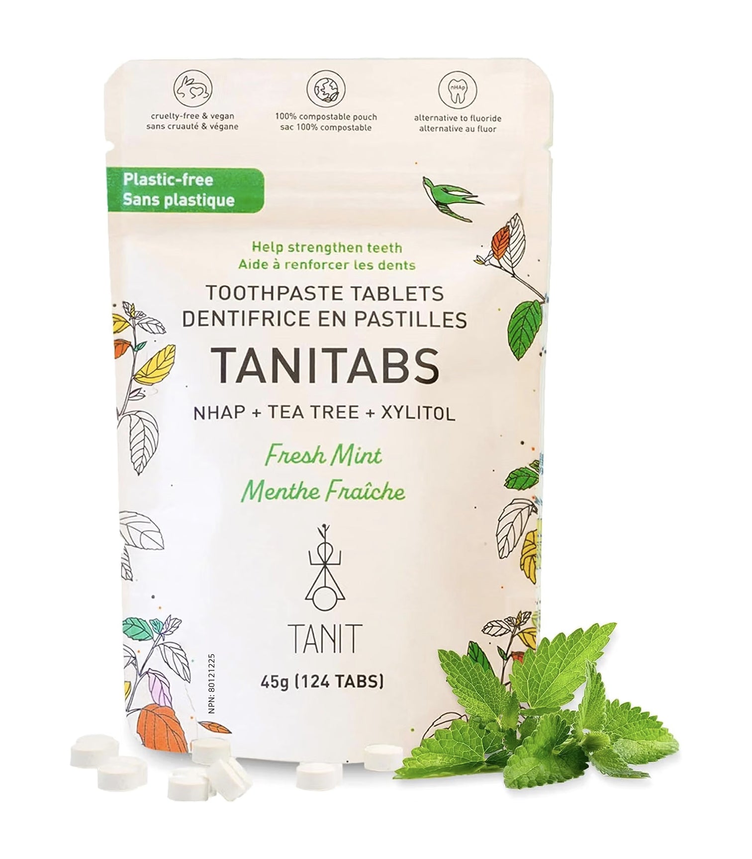 Dentifrice en pastilles Tanitabs - avec xylitol et hydroxyapatite - Menthe verte - Tanit - Paquet de recharge 124 pastilles