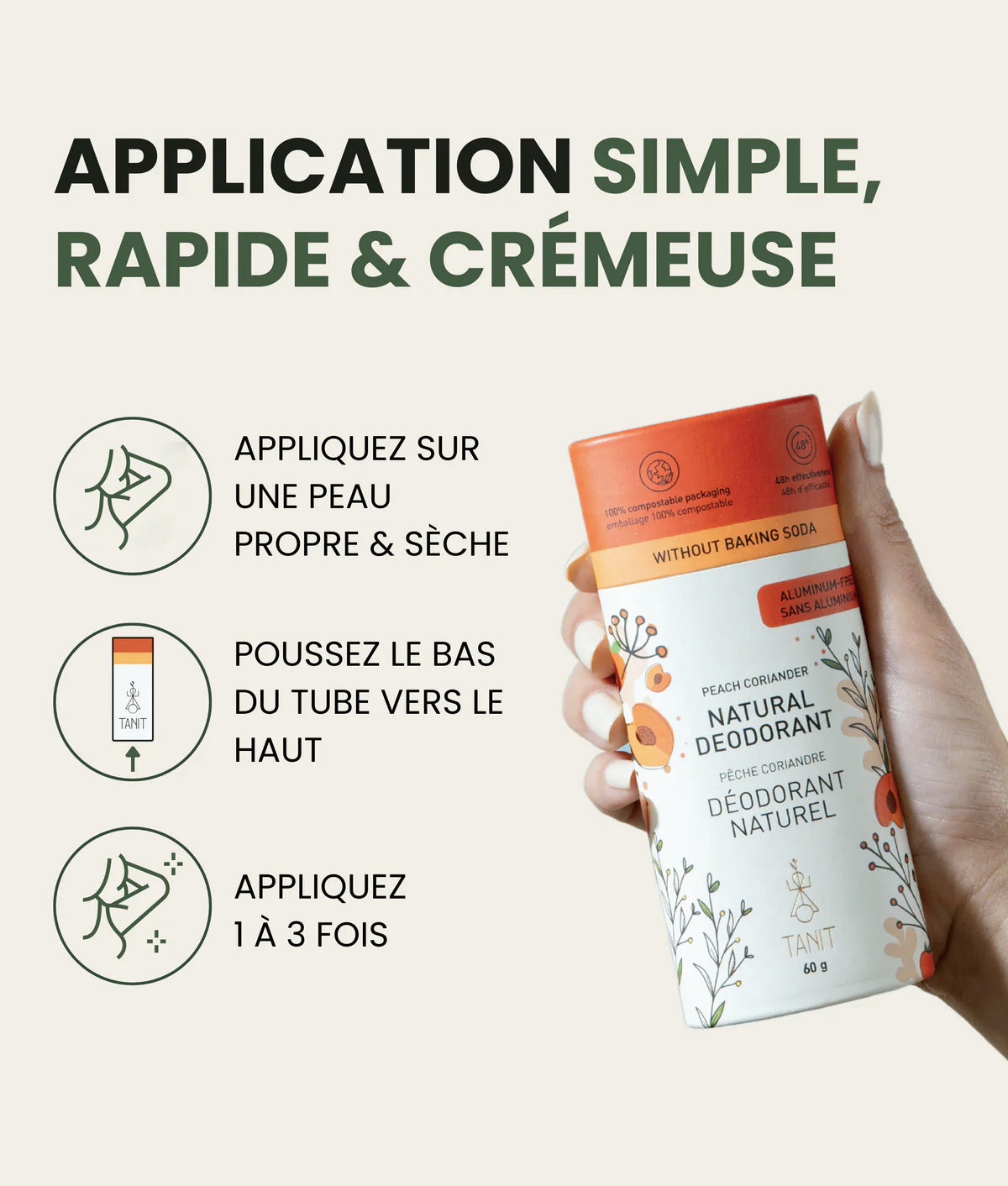 Déodorant solide naturel - Pêche coriandre - Tanit - 60g