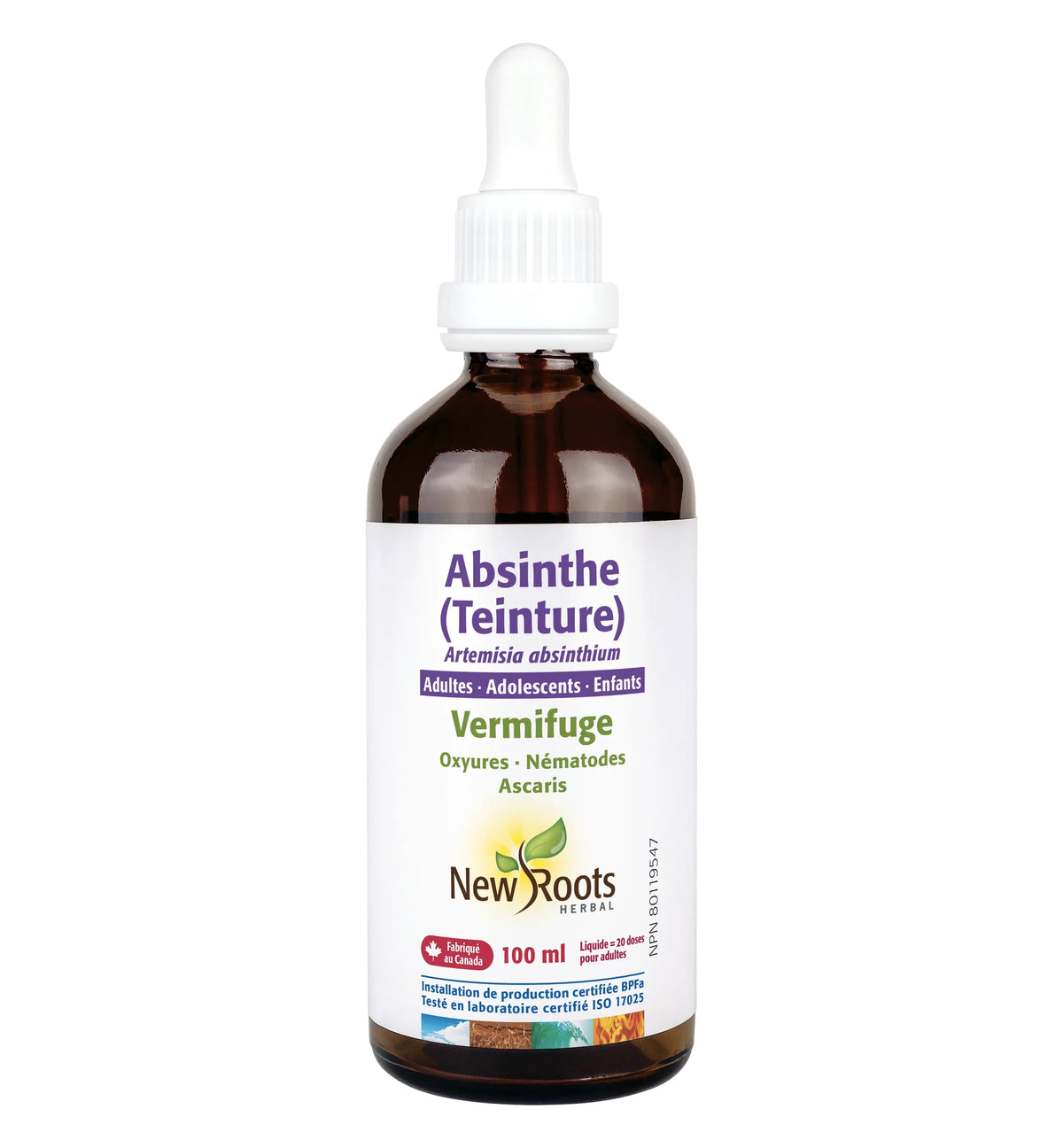 Absinthe liquide - Artemisia absinthium - Anti-parasitaire et vermifuge - enfants, adolescents, adultes - New Roots - 100ml (teinture-mère)