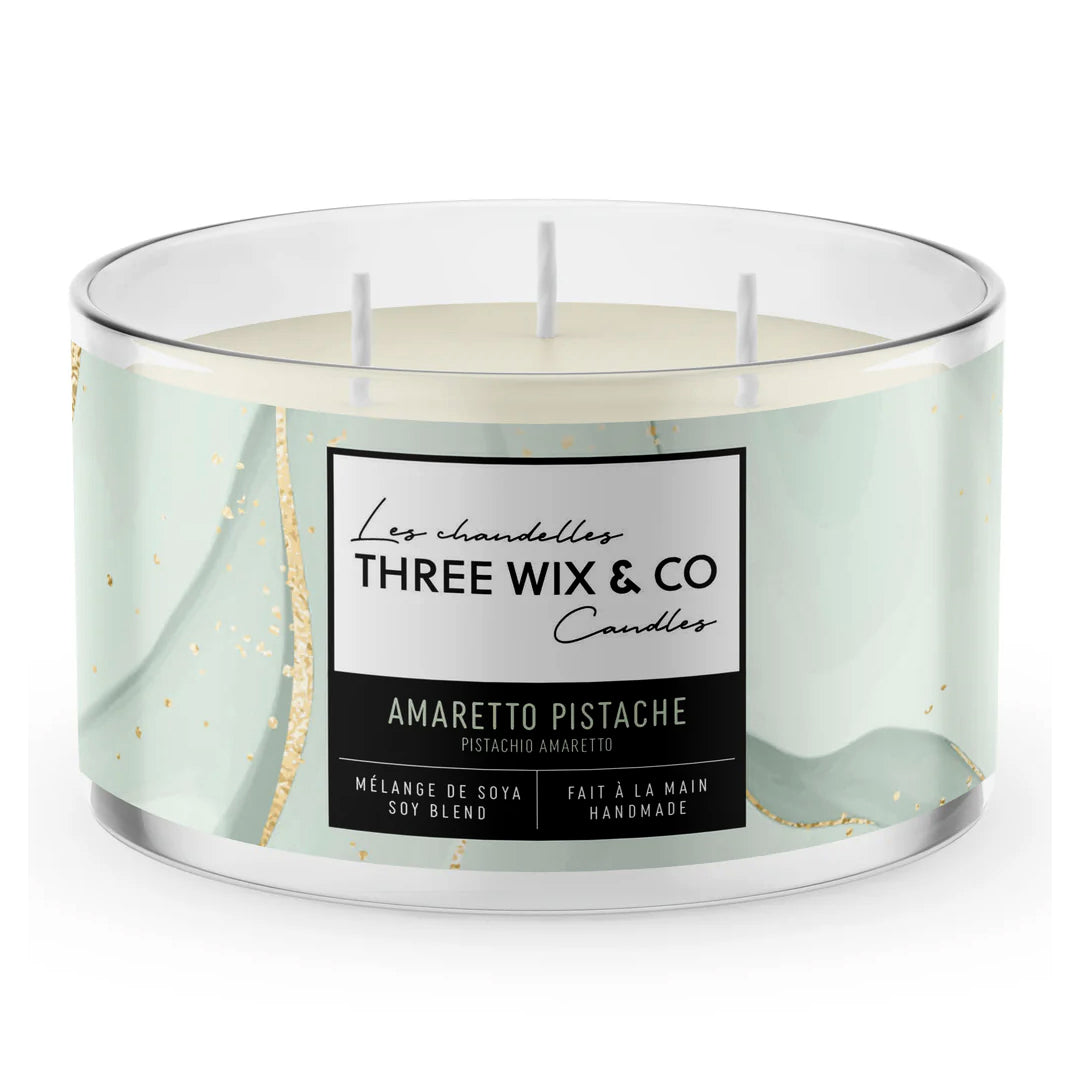 Chandelle de soya 3 mèches - Amaretto Pistache - Three WIx & Co Candles