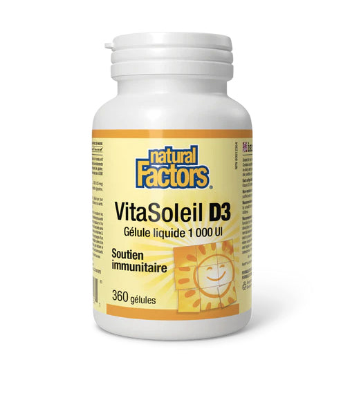 VitaSoleil - Vitamine D3 - 1000UI - Natural Factors - 360 gélules