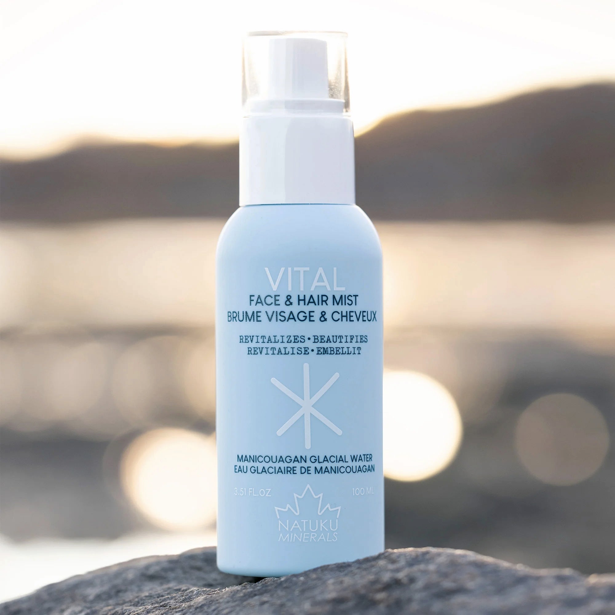 Vital - Brume visage et cheveux - Revitalise et Embellit - Eau glaciaire de Manicouagan - Natuku Minerals - 100ml