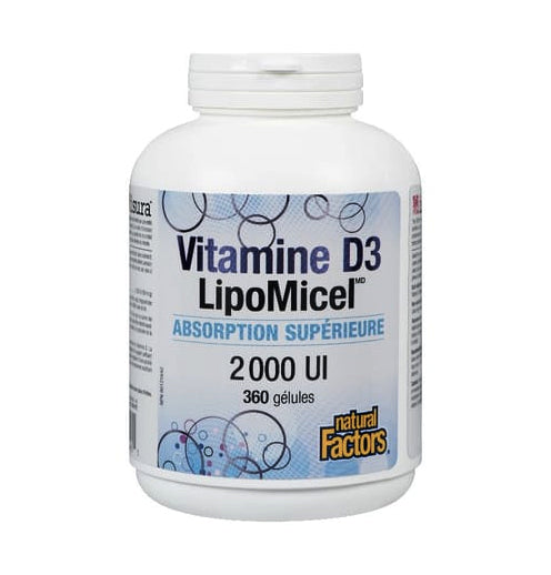 Vitamine D3 LipoMicel 2000 UI - Natural Factors - 360 gélules