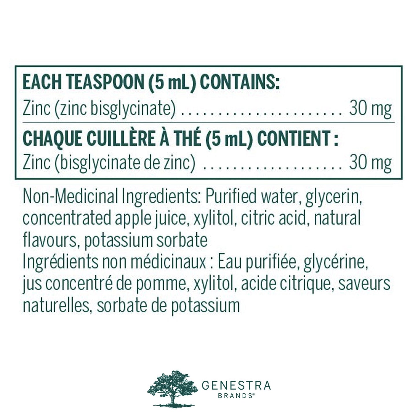 Zinc Bisglycinate Liquide - 30mg - Genestra Brands - 450ml